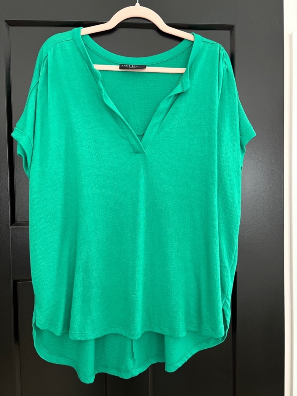 Lane Bryant (Plus Size) Bright Teal Split-Neck Short Sleeve Top. Size 14/16.